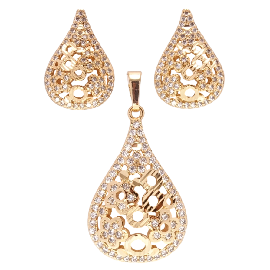 Набір Xuping Позолота 18K Сережки Кулон Ажурні крапельки з цирконієм фото №1