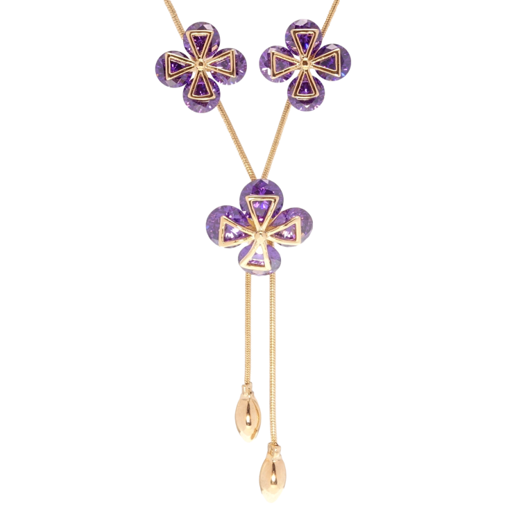 Набір Xuping Позолота 18K Сережки Бігунок на ланцюжку Бузкові кристальні чотирилисники довжина 51-54см х фото №23