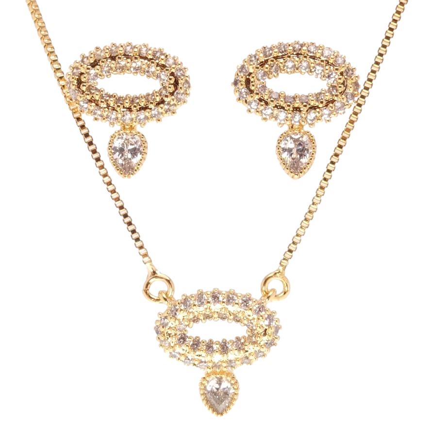 Набір Xuping Позолота 18K Сережки Підвіска на ланцюжку Кристальні овали з підвісками довжина 43-46см х 1мм фото №1