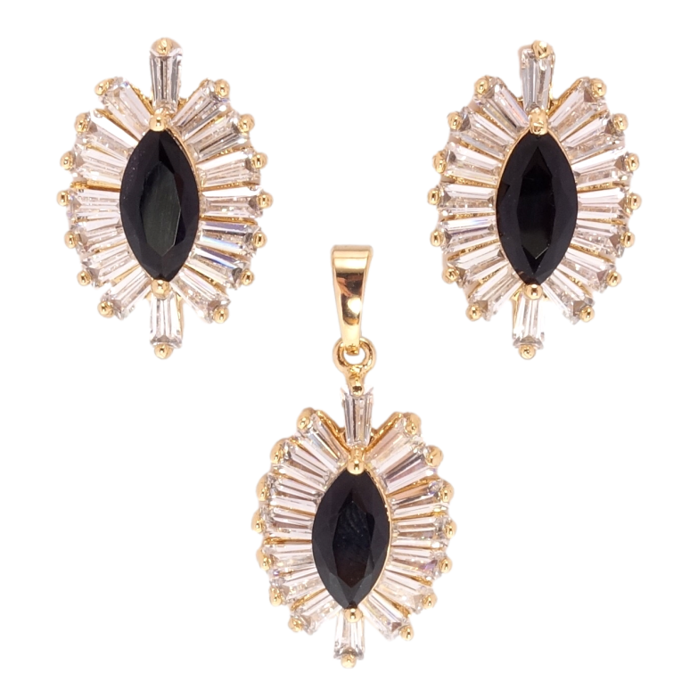 Набір Xuping Позолота 18K Сережки Кулон Чорні фіаніти у променистому обрамленні цирконію фото №1