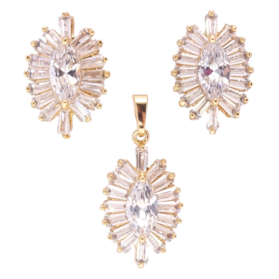 Набор Xuping Позолота 18K Серьги Кулон Фианиты в лучистом обрамлении циркония фото №1