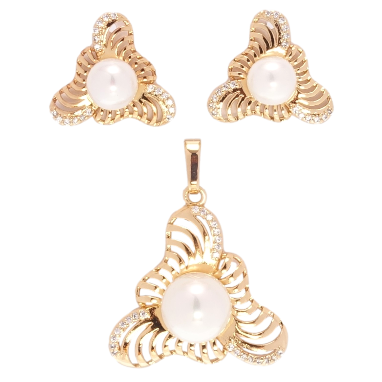 Набор Xuping Позолота 18K Серьги Кулон Резные треугольники с жемчугом фото №6