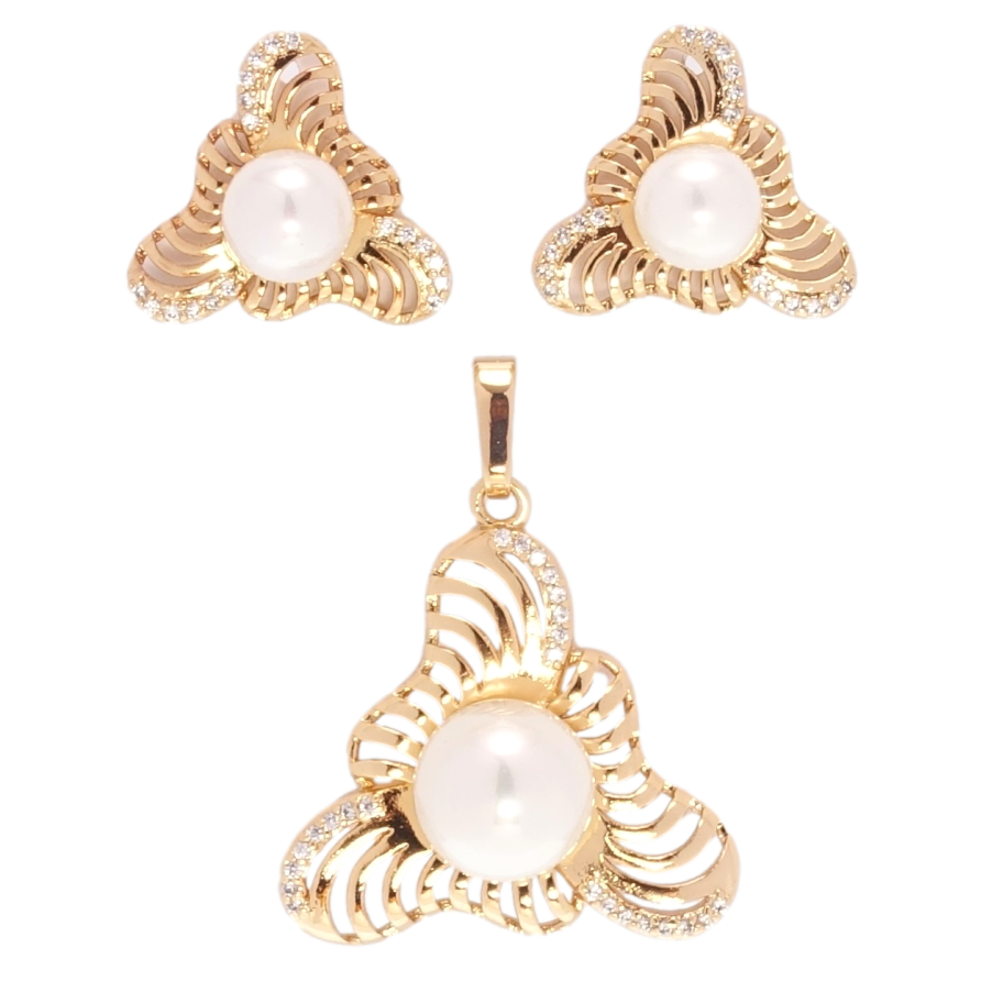 Набор Xuping Позолота 18K Серьги Кулон Резные треугольники с жемчугом фото №1