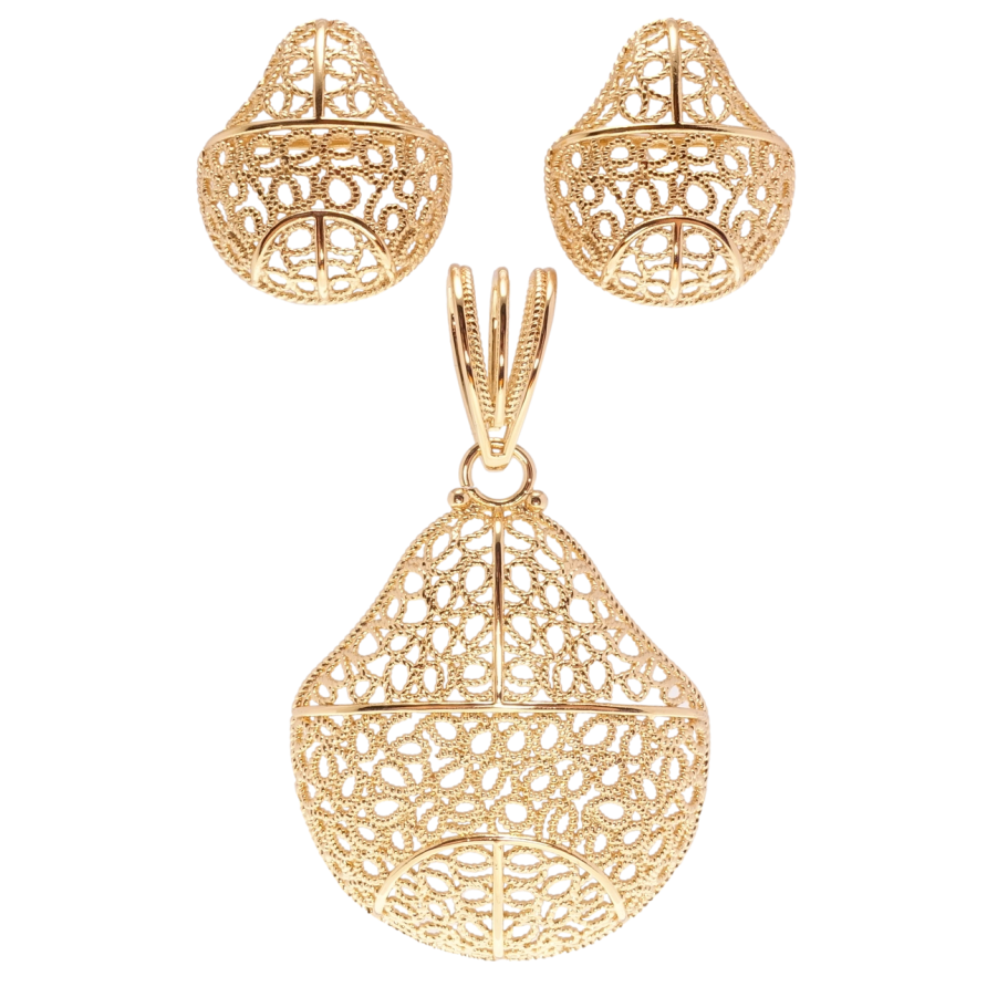 Набор Xuping Позолота 18K Серьги Кулон Крупные формы с ажурным орнаментом фото №1