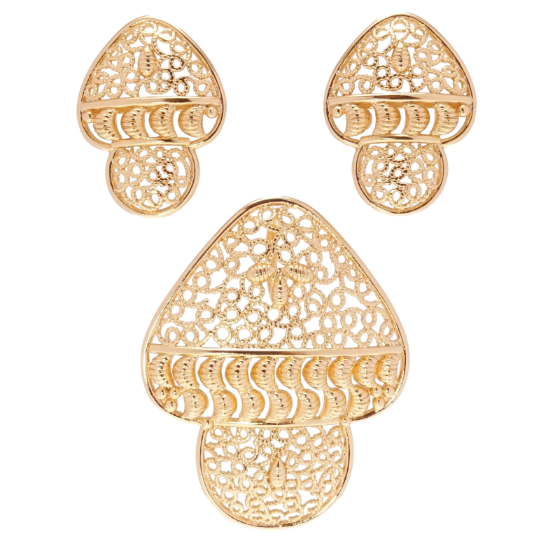Набір Xuping Позолота 18K Сережки Кулон Великі грибочки з ажурним орнаментом фото №3