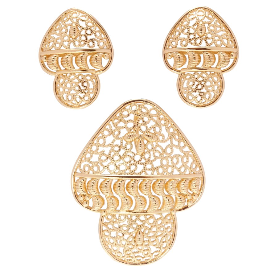 Набор Xuping Позолота 18K Серьги Кулон Крупные грибочки с ажурным орнаментом фото №1