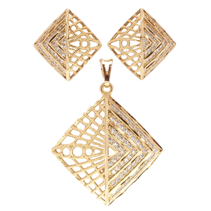 Набор Xuping Позолота 18K Серьги Кулон Ромбы с резным узором и цирконием фото №16