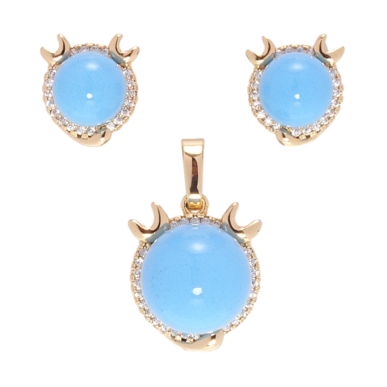 Набір Xuping Позолота 18K Сережки Кулон Краб з блакитною кулькою в обрамленні цирконію фото №1