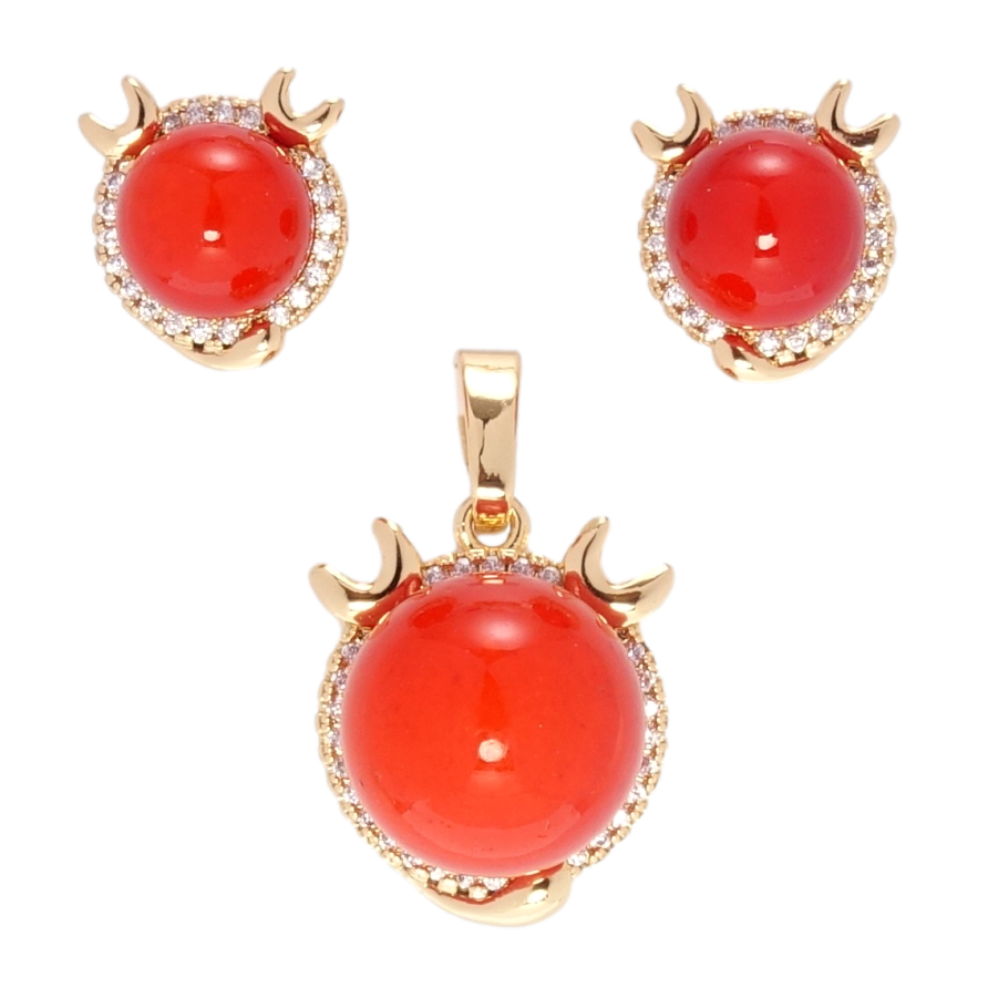 Набор Xuping Позолота 18K Серьги Кулон Краб с красным шариком в обрамлении циркония фото №1