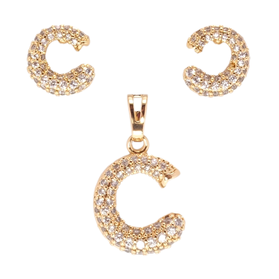 Набір Xuping Позолота 18K Сережки Кулон Літера С в обрамленні цирконію фото №1