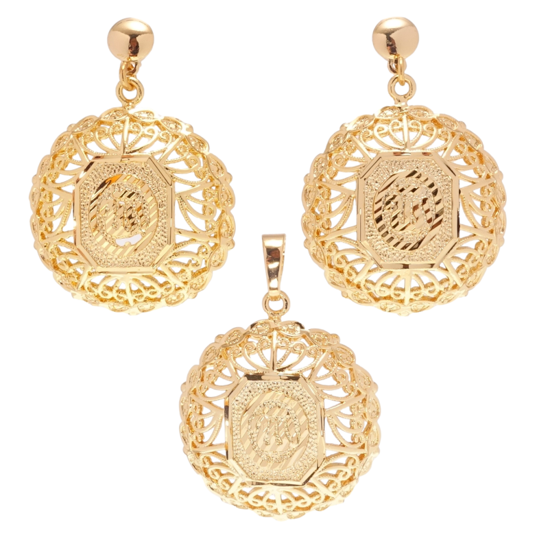 Набор Xuping Позолота 18K Серьги Кулон Круглые резные мусульманские подвески с надписью Аллах фото №1