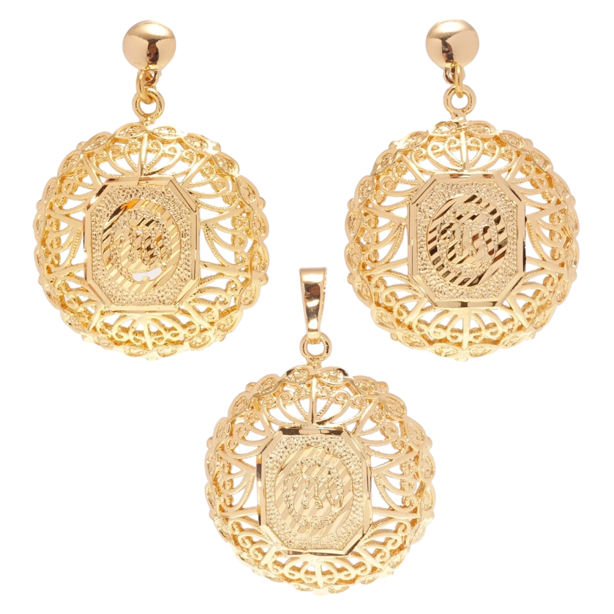 Набор Xuping Позолота 18K Серьги Кулон Круглые резные мусульманские подвески с надписью Аллах фото №1
