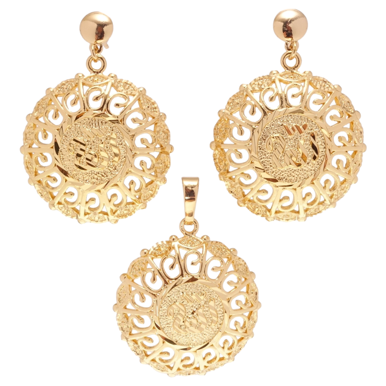 Набор Xuping Позолота 18K Серьги Кулон Круглые резные мусульманские подвески с надписью Аллах фото №1