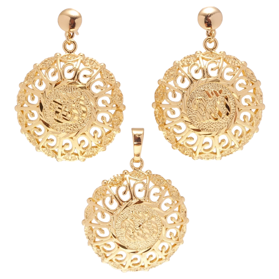 Набор Xuping Позолота 18K Серьги Кулон Круглые резные мусульманские подвески с надписью Аллах фото №1