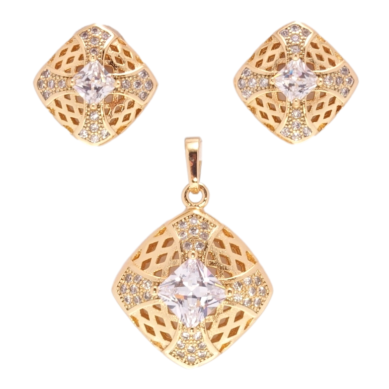 Набір Xuping Позолота 18K Сережки Кулон Різні ромби з цирконієм фото №1
