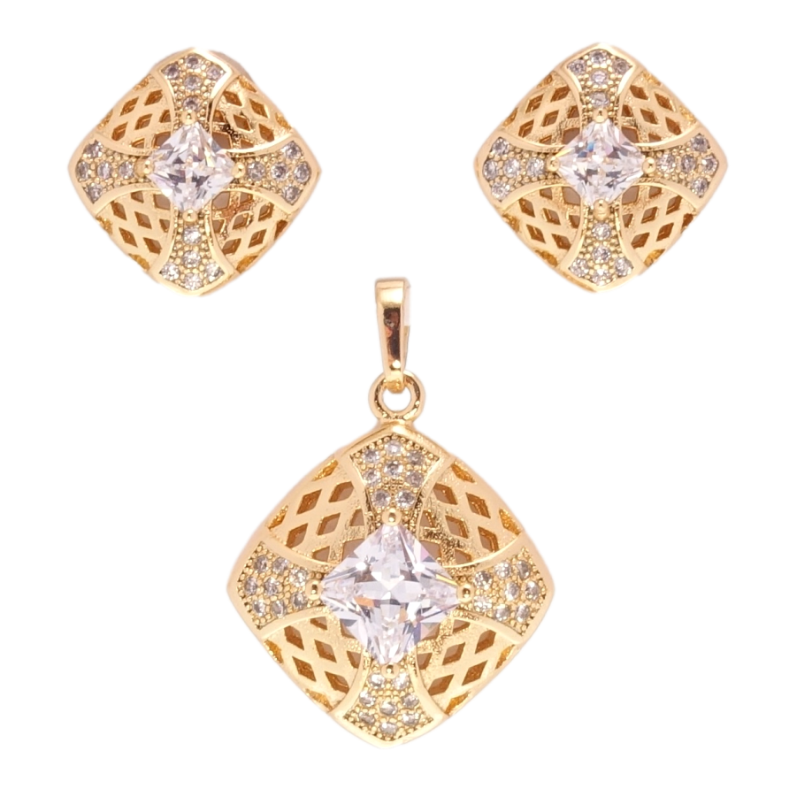 Набір Xuping Позолота 18K Сережки Кулон Різні ромби з цирконієм фото №1