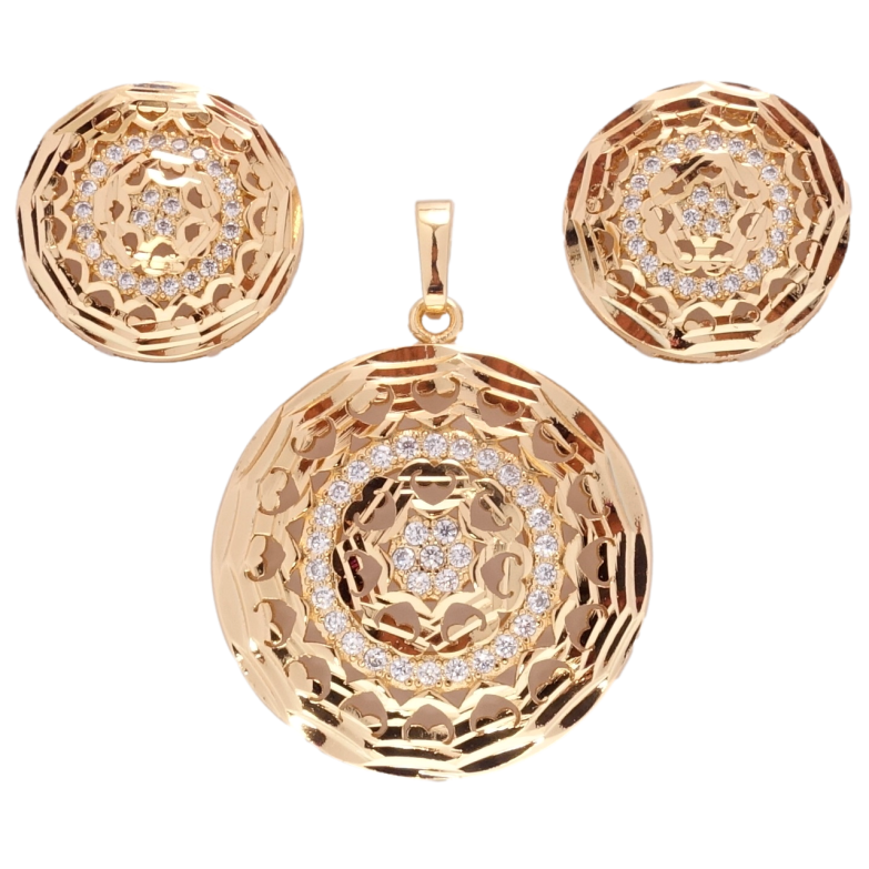 Набор Xuping Позолота 18K Серьги Кулон Резные круги с цирконием фото №1