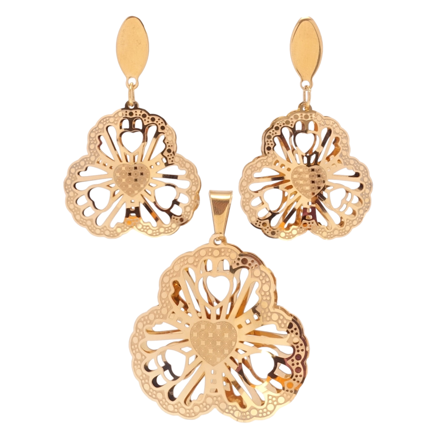 Набор Xuping Позолота 18K Серьги Кулон Резные трёхлистные цветочки фото №1