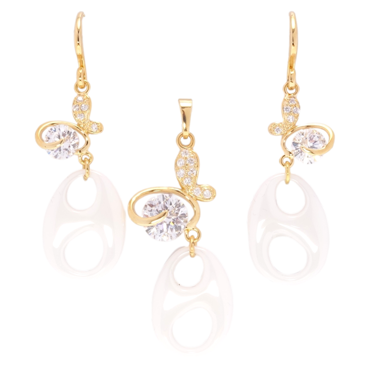 Набір Xuping Позолота 18K Сережки Кулон Метелики з кристалами та підвісками з білої кераміки фото №7