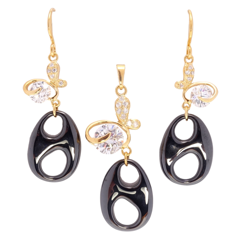 Набір Xuping Позолота 18K Сережки Кулон Метелики з кристалами та підвісками з чорної кераміки фото №9