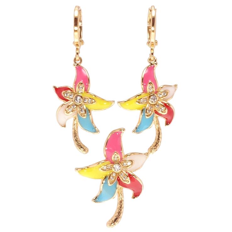 Набор Xuping Позолота 18K Серьги Кулон Декоративные цветочки с разноцветной эмалью фото №19