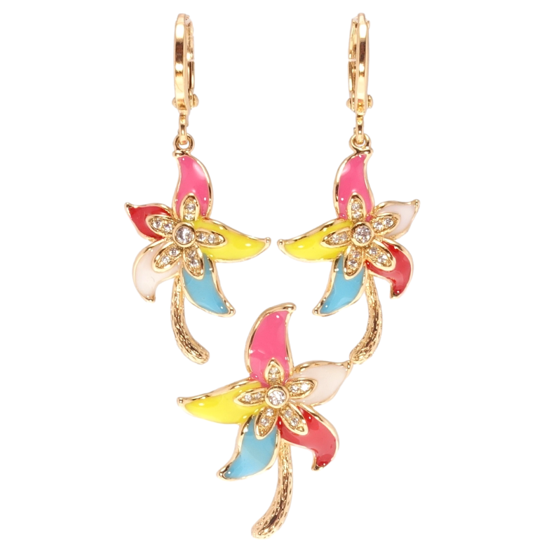 Набір Xuping Позолота 18K Сережки Кулон Декоративні квіточки з різнокольоровою емаллю фото №1