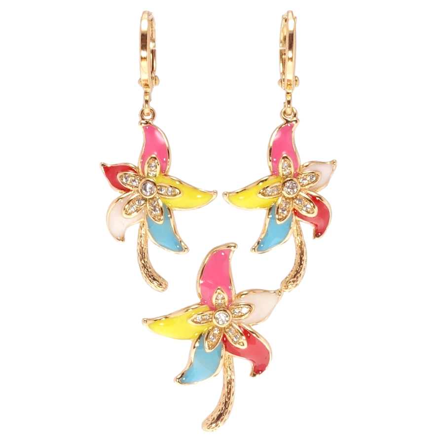 Набір Xuping Позолота 18K Сережки Кулон Декоративні квіточки з різнокольоровою емаллю фото №1