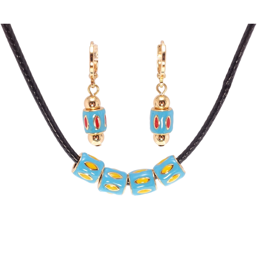 Набір Xuping Позолота 18K Сережки Кулон на шнурку Декоративні намистини з візерунком кольорової емаллю довжина 42-45см х фото №1