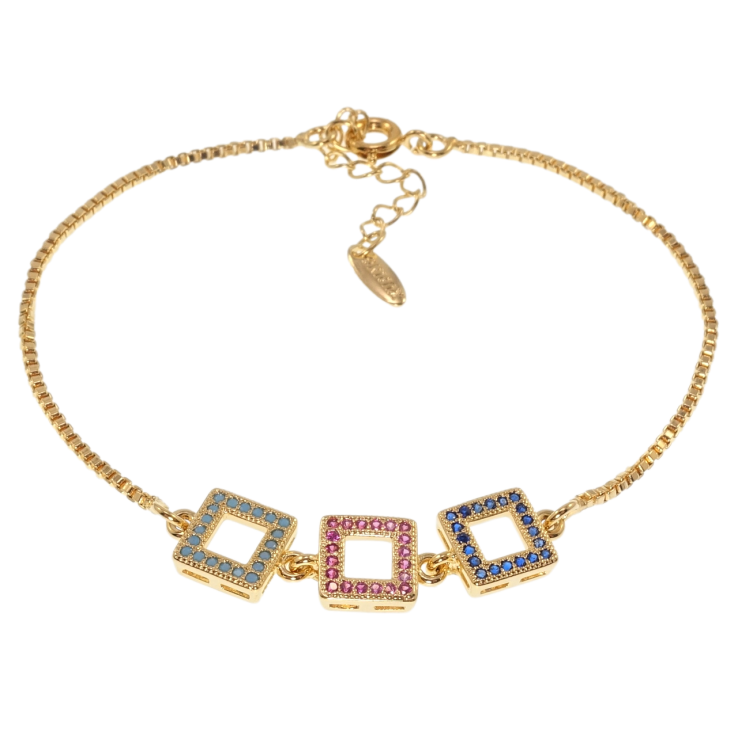 Браслет Xuping Позолота 18K Три квадрата с цветным цирконием длина с доп.цепочкой 17-20см х 1мм фото №8