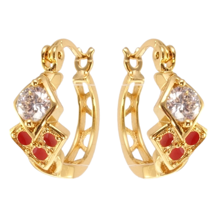 Сережки Xuping Позолота 18K замок-шпилька Декоративні колечка з візерунком емаллю та цирконієм ø 1,5см фото №5 Сережки Xuping Позолота 18K замок-шпилька Декоративні колечка з візерунком емаллю та цирконієм ø 1,5см фото №5