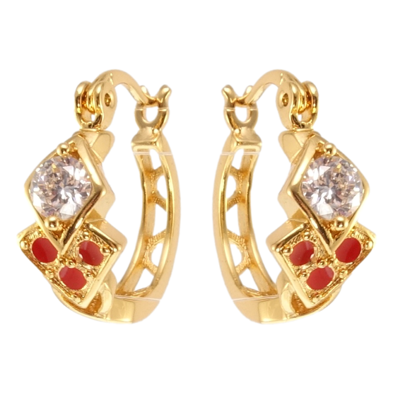 Сережки Xuping Позолота 18K замок-шпилька Декоративні колечка з візерунком емаллю та цирконієм ø 1,5см фото №2 Сережки Xuping Позолота 18K замок-шпилька Декоративні колечка з візерунком емаллю та цирконієм ø 1,5см фото №2