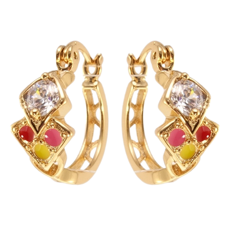 Сережки Xuping Позолота 18K замок-шпилька Декоративні колечка з візерунком емаллю та цирконієм ø 1,5см фото №2 Сережки Xuping Позолота 18K замок-шпилька Декоративні колечка з візерунком емаллю та цирконієм ø 1,5см фото №2