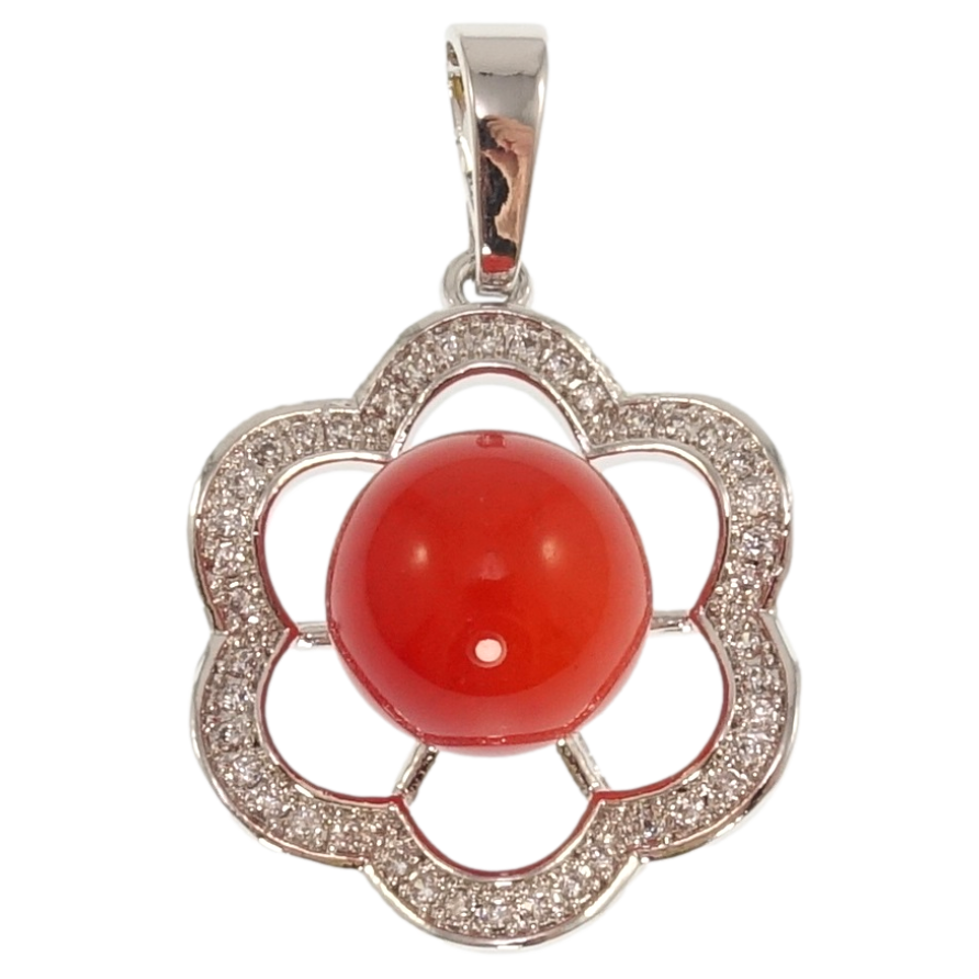 Кулон Xuping Родій Квітка з червоною намистом для ланцюжка до 6мм фото №1