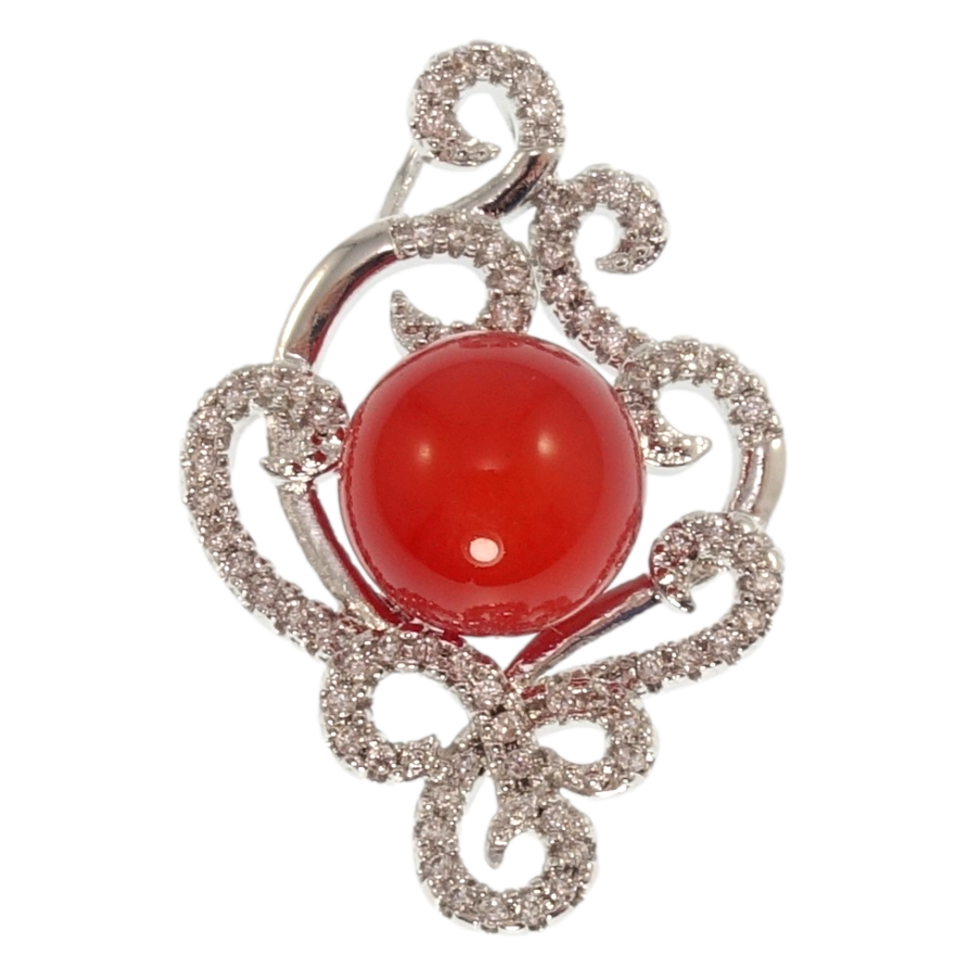 Кулон Xuping Родій Вензеля з червоною намистом для ланцюжка до 3мм фото №1