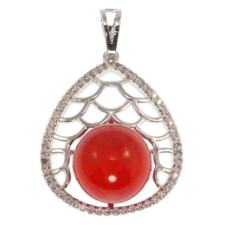 Кулон Xuping Родий Капля с красной бусиной для цепочки до 7мм фото №1