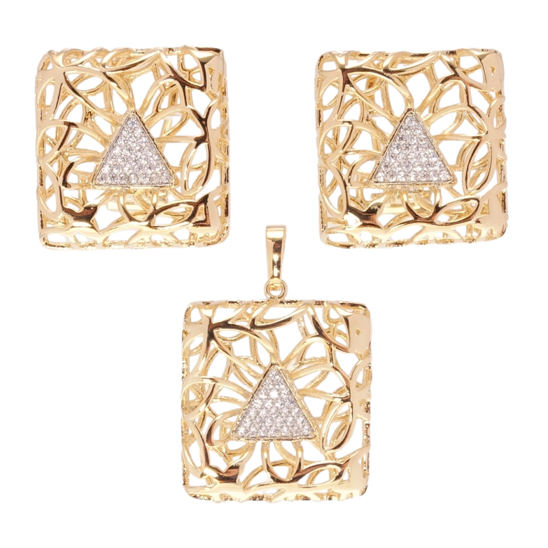 Набор Xuping Позолота + Родий Серьги Кулон Крупные ажурные квадраты с цирконием фото №1