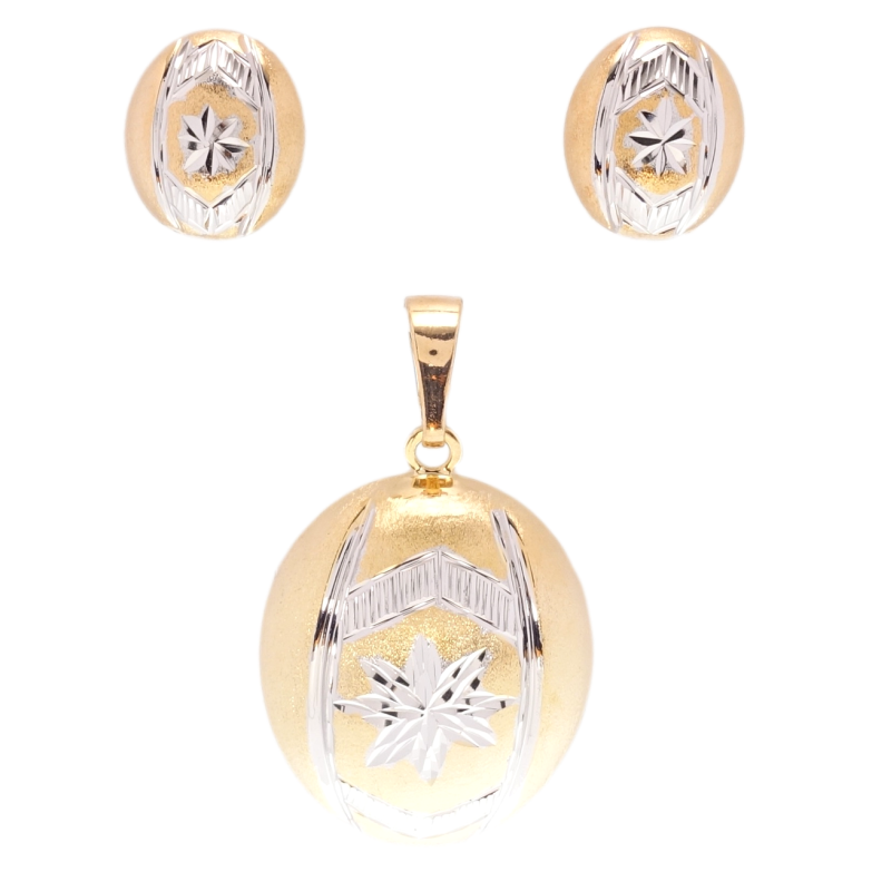 Набор Xuping Позолота + Родий Серьги Кулон Овалы с узором насечками фото №1
