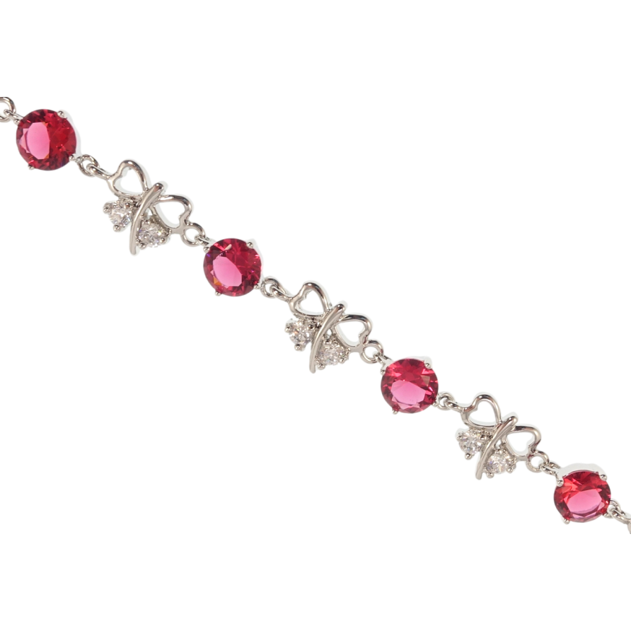 Браслет Xuping Родій Метелики з малиновими фіанітами довжина з дод. замком 18.5,22см х 6-10мм фото №1