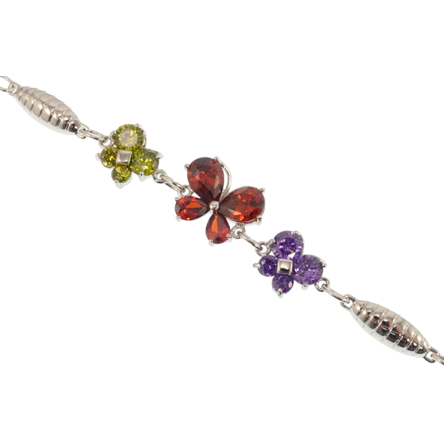 Браслет Xuping Родій Метелики кольорові фіаніти довжина з дод. ланцюжком 18-24см х 6-7мм фото №1