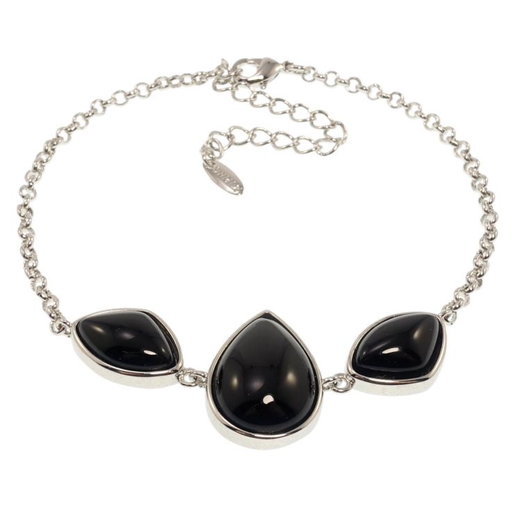 Браслет Xuping Родій Вставка три чорні камені довжина з дод. ланцюжком 19-24см х 2мм фото №4