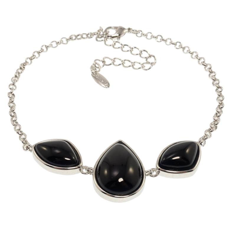 Браслет Xuping Родій Вставка три чорні камені довжина з дод. ланцюжком 19-24см х 2мм фото №1