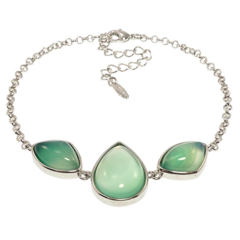 Браслет Xuping Родій Вставка три зелені камені довжина з дод. ланцюжком 19-24см х 2мм фото №1