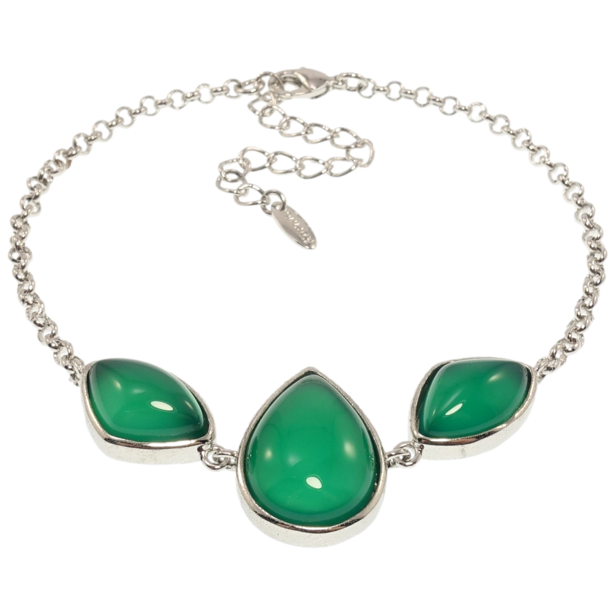 Браслет Xuping Родій Вставка три зелені камені довжина з дод. ланцюжком 19-24см х 2мм фото №1