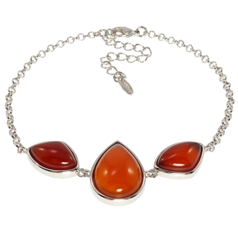 Браслет Xuping Родій Вставка три коричневі камені довжина з дод. ланцюжком 19-24см х 2мм фото №1