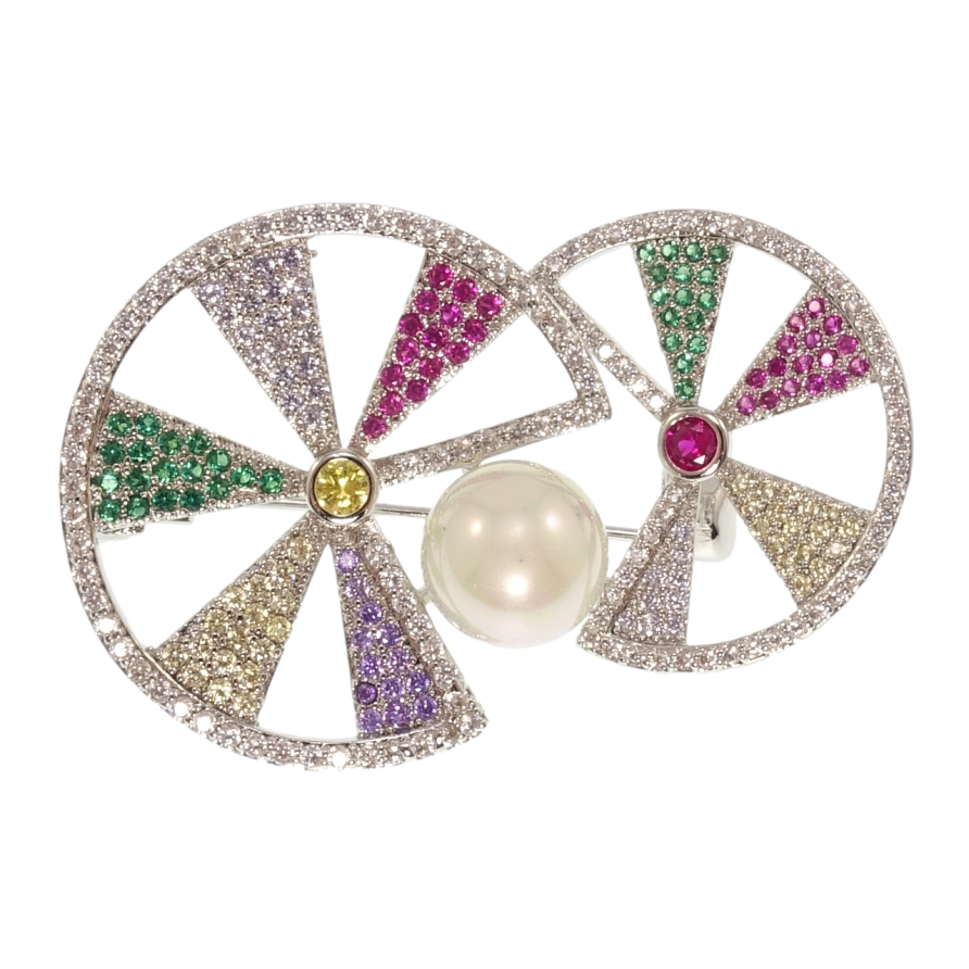 Брошь Xuping Родий Кольца инкрустация цветным цирконием с жемчужиной фото №1