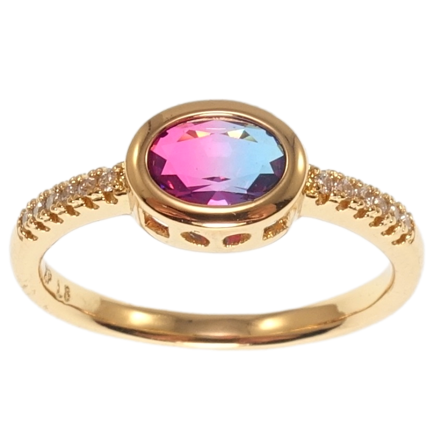 Каблучка Xuping Позолота 18K Малиново-синій кристал фото №1 Каблучка Xuping Позолота 18K Малиново-синій кристал фото №1