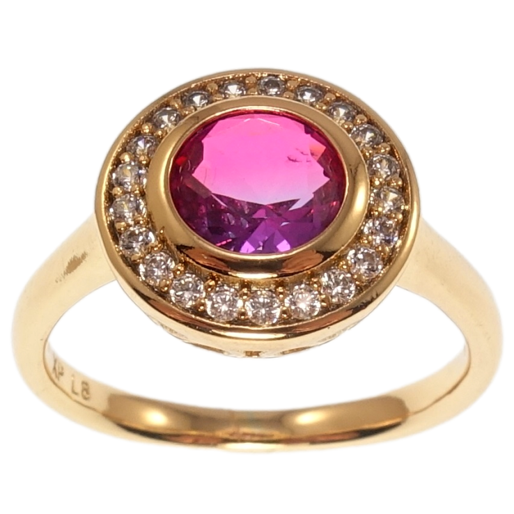 Каблучка Xuping Позолота 18K Бузковий кристал в обрамленні цирконію фото №2 Каблучка Xuping Позолота 18K Бузковий кристал в обрамленні цирконію фото №2