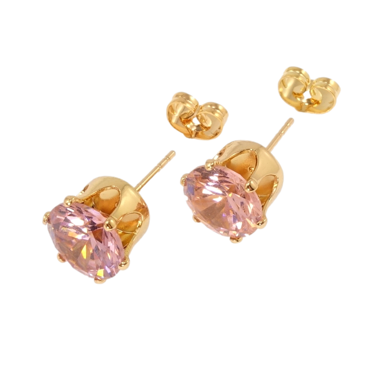 Серьги Xuping Позолота 18K пусеты Розовый кристалл в 6-ти крапановой оправе ø 10мм фото №5
