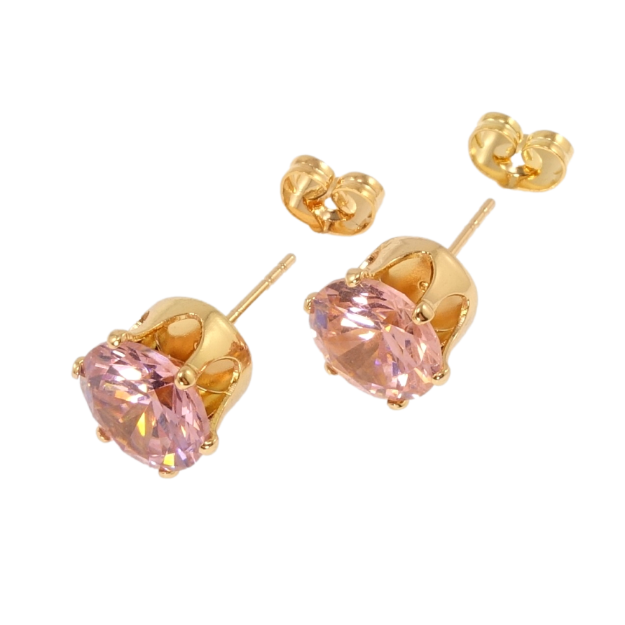 Серьги Xuping Позолота 18K пусеты Розовый кристалл в 6-ти крапановой оправе ø 10мм фото №1