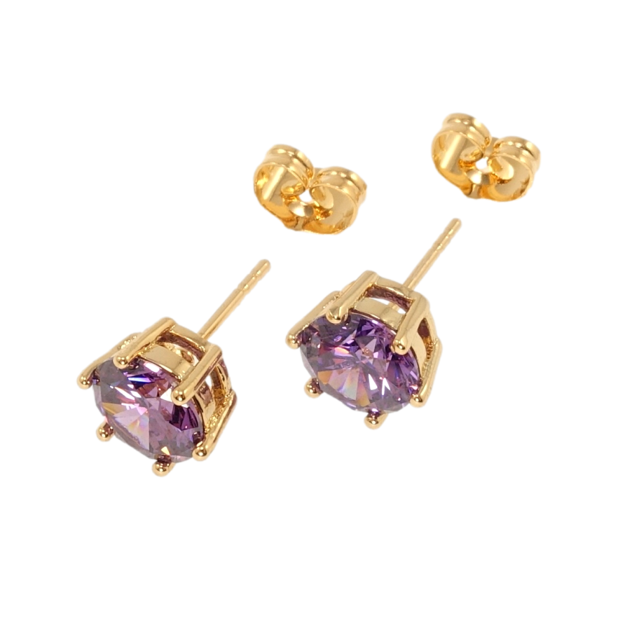 Серьги Xuping Позолота 18K пусеты Сиреневый кристалл в 6-ти крапановой оправе ø 8мм фото №1
